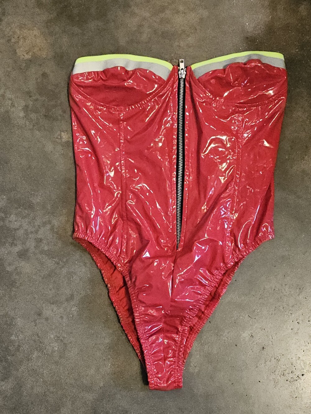 Vintage PLAYBOY Red Patent Strapless Bodysuit with Front Zipper M